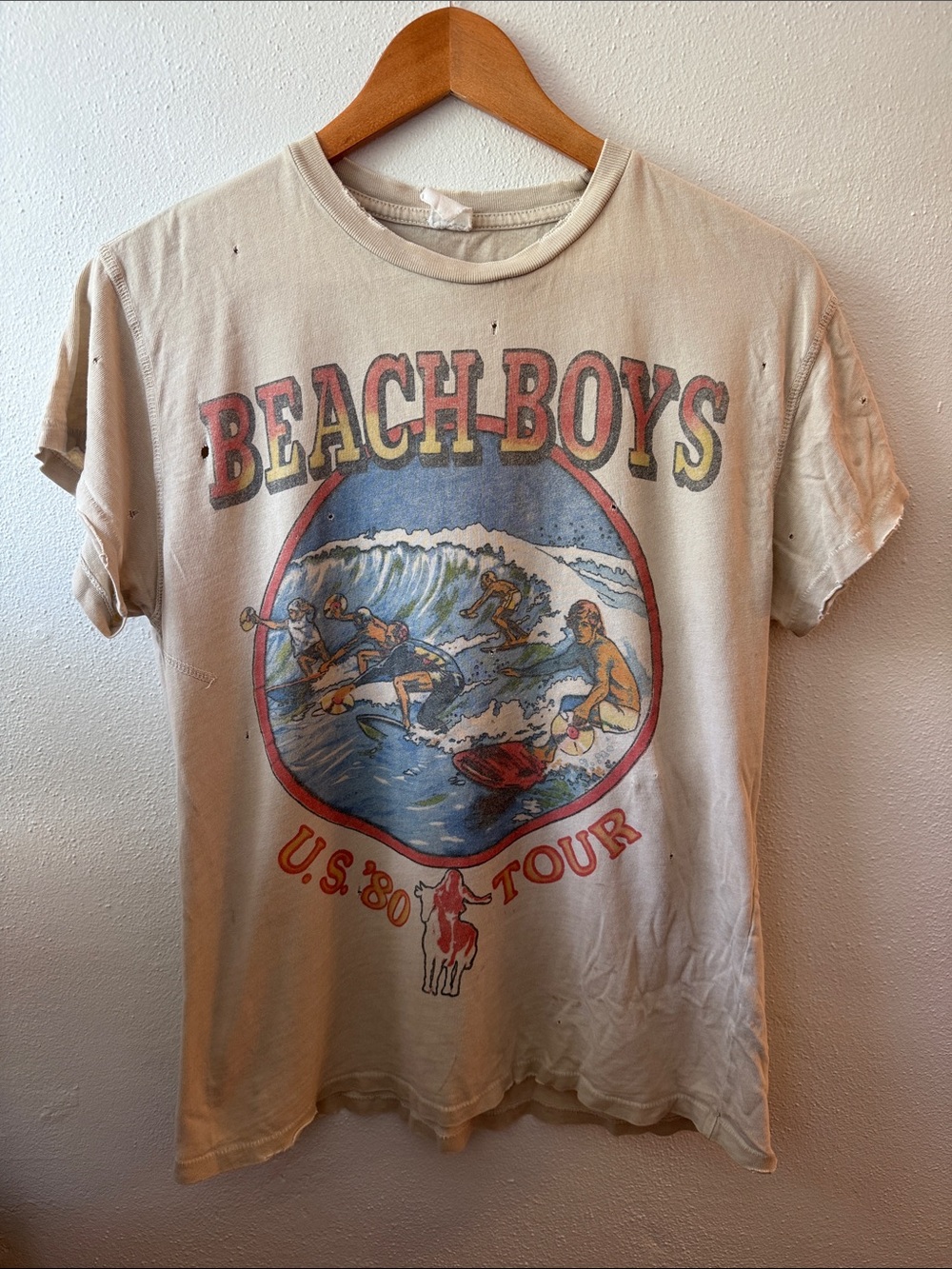 MadeWorn Beach Boys Graphic Tee - Cream with Blue & Red Print